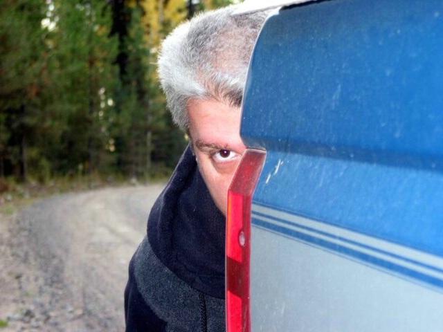 Hiding behind the truck