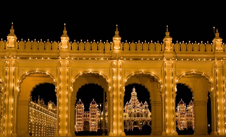 Palace by Night, framed by Arches 