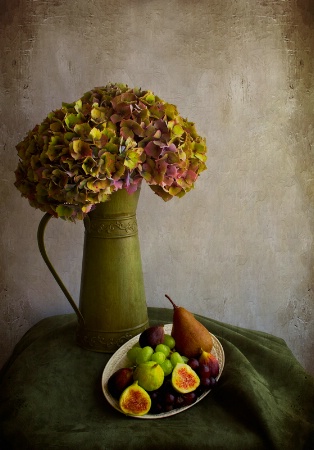 Vintage Hydrangeas and Fruit