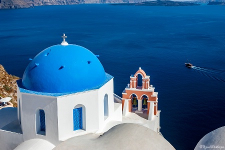 Church,Bell tower and Aegean Sea