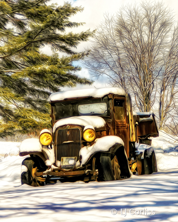 old truck in the snow