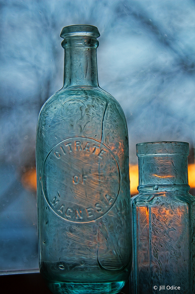 Old Bottles in Sunset Window #1