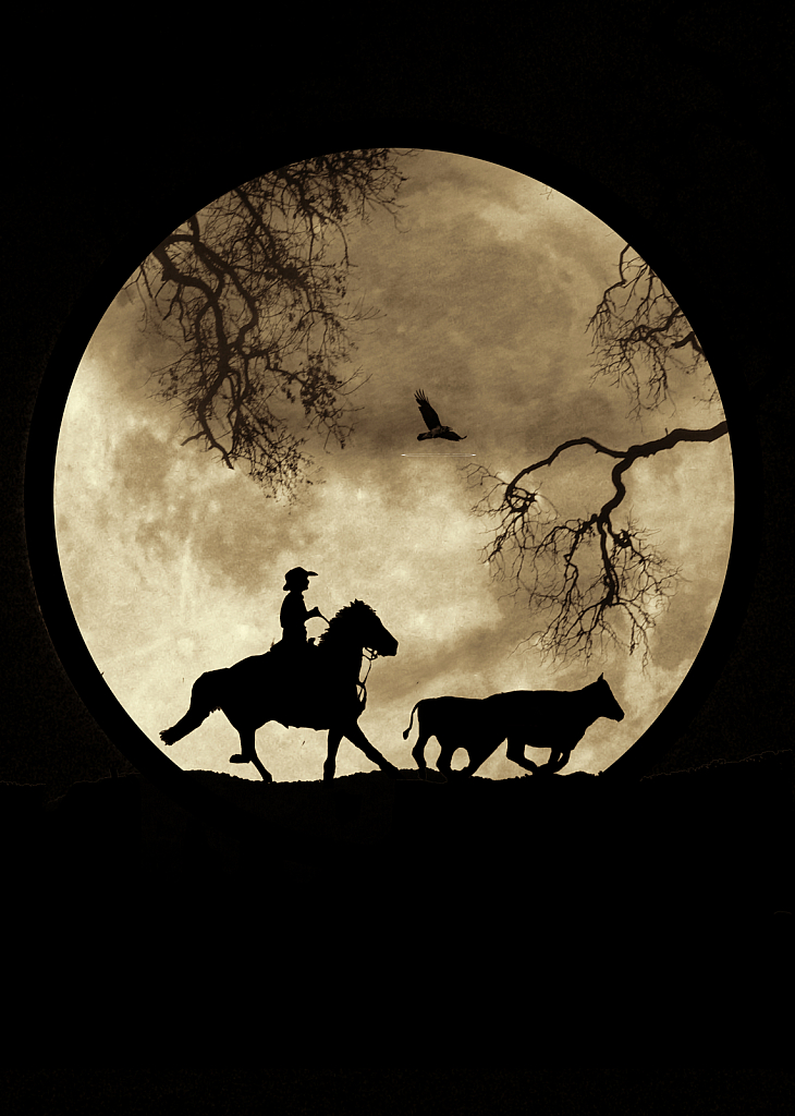 Cowboy and Antiqued Moon