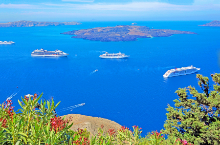 View of the caldera area in Santorini island.