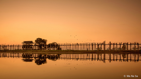 Reflection of wooden bridge.