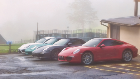 Porsches on a Foggy Day