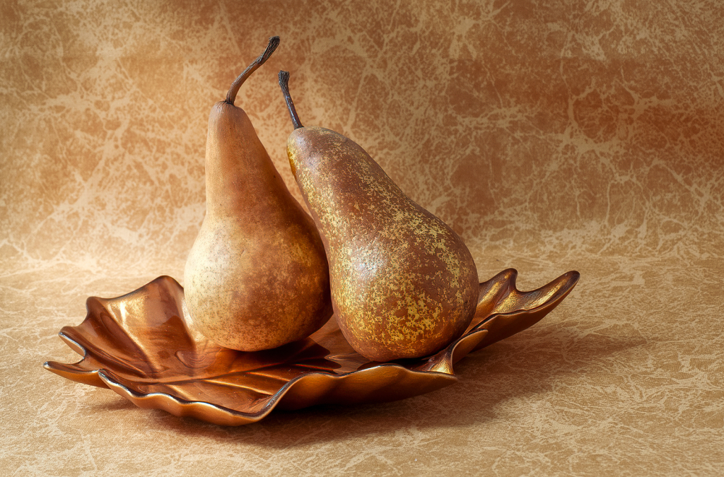 Two Pears on Glass Leaf