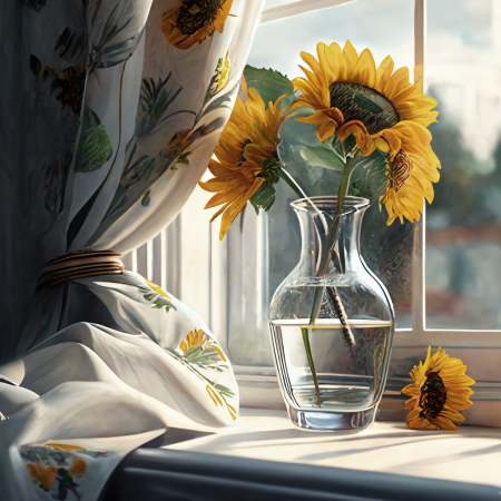 Sunflowers on windows ledge