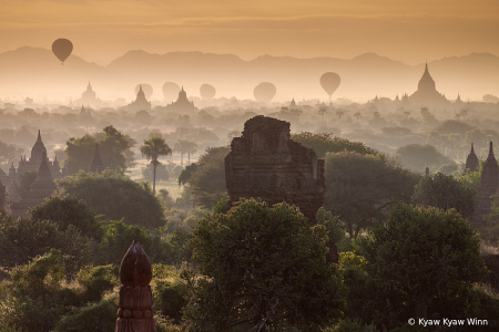 Balloons Over landscape of  Bagan 