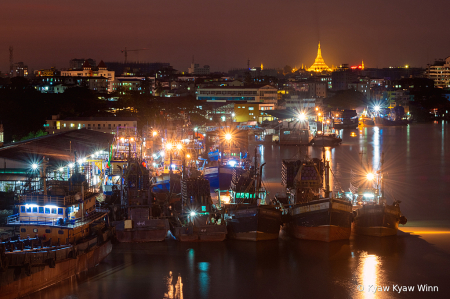 Night Scene of Shwedagon Pagoda and City