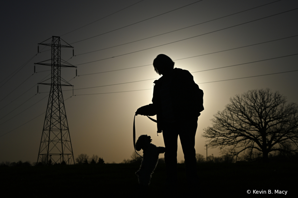 Mother and Dog in front of the Sun