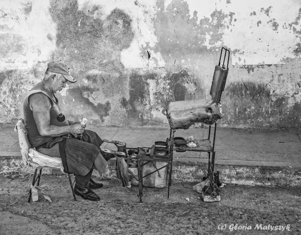 Shoe Repair on the Street in Trinidad, Cuba