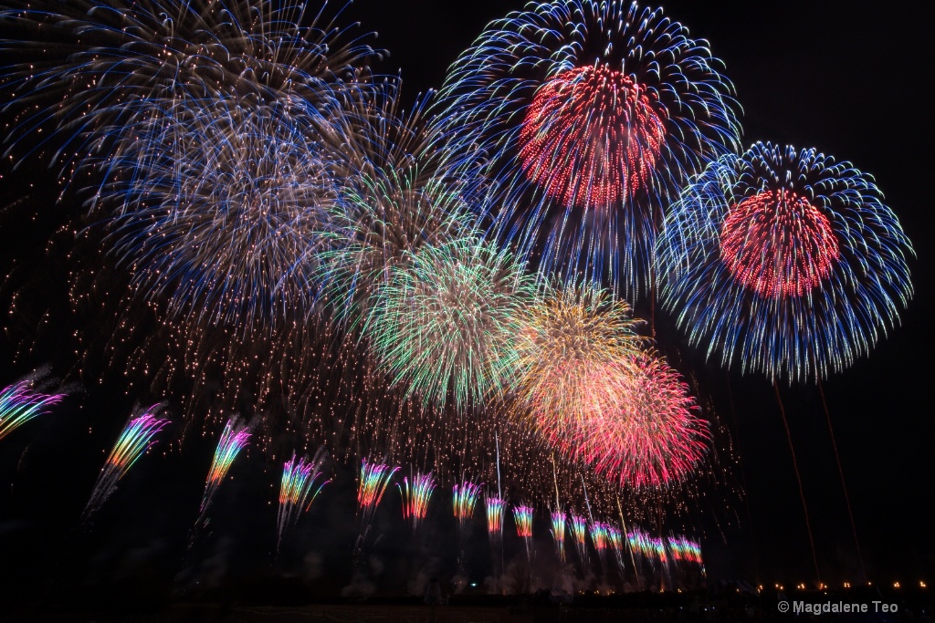 Composite shots of the Autumn Fireworks in Japan 