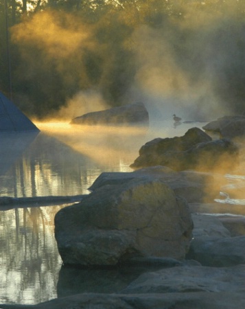 Sunrise on a pond at a business park