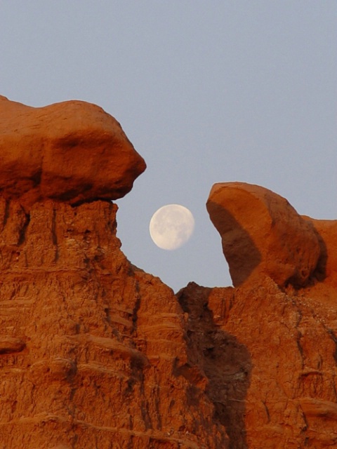 Moon and Rock at Goblin Valley