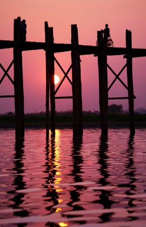 Bicyclist on U Bein's Bridge