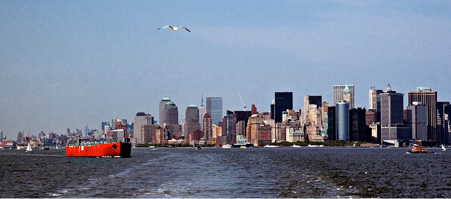 From the Staten Island Ferry, in New York Harbor. 