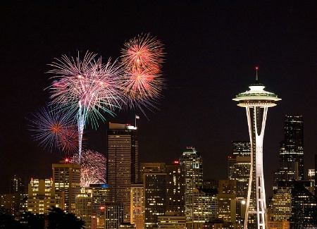 Fireworks Celebration Over The Space Needle