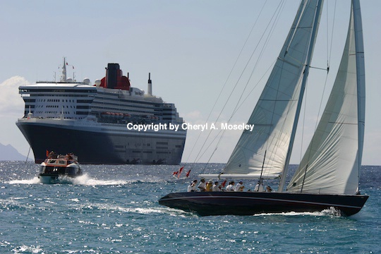 Queen Mary 2 w/sailboat - ID: 9175952 © Cheryl  A. Moseley