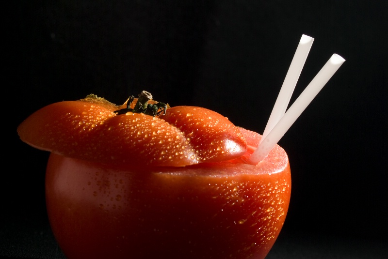 Tomato with water drops