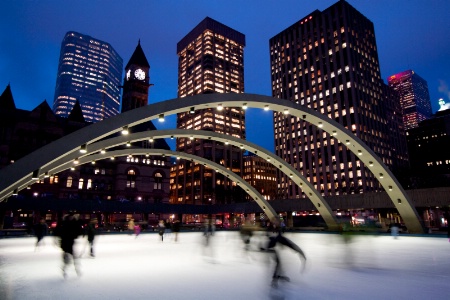 Skaters at City Hall, Toronto, Canada