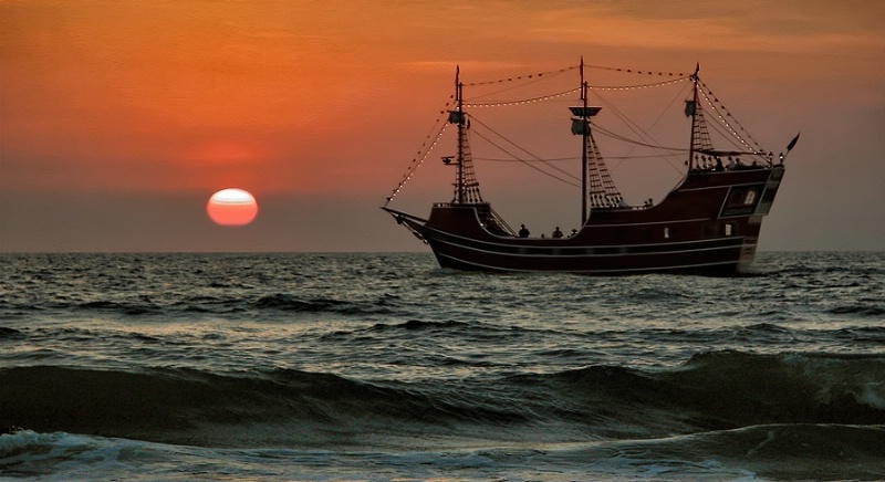 Sunset on the open seas