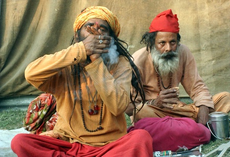 Sadhus Relaxing.