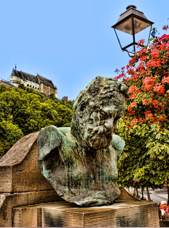 Victor Hugo bust - Vianden Castle view