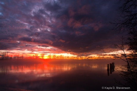 Sunset Over Misty River