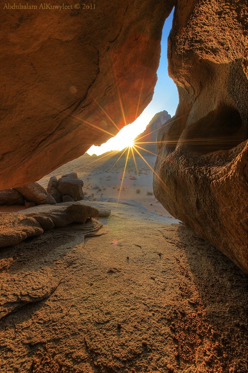 Sunrise through a cave