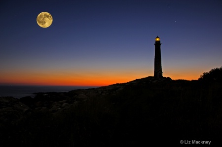 Thacher Island Sunrise With Full Moon