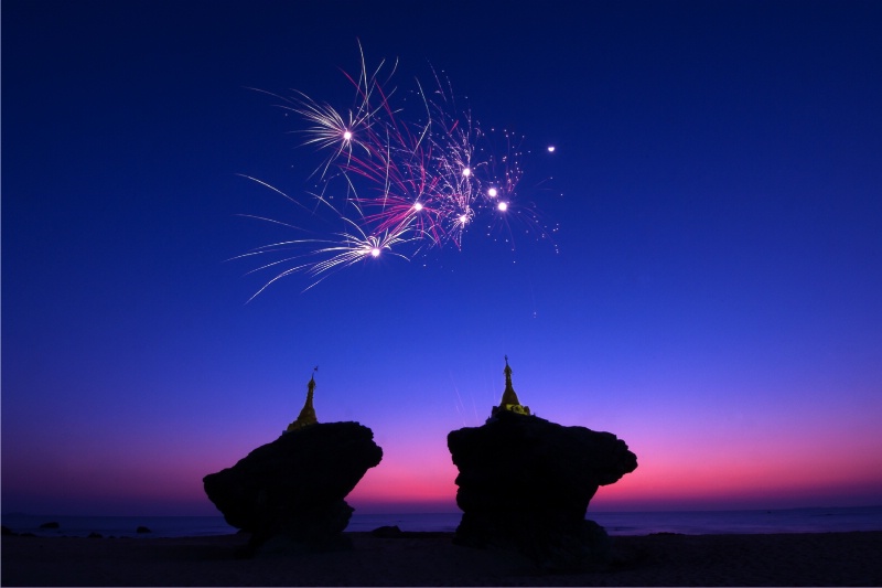 Twin Pagodas and Fireworks