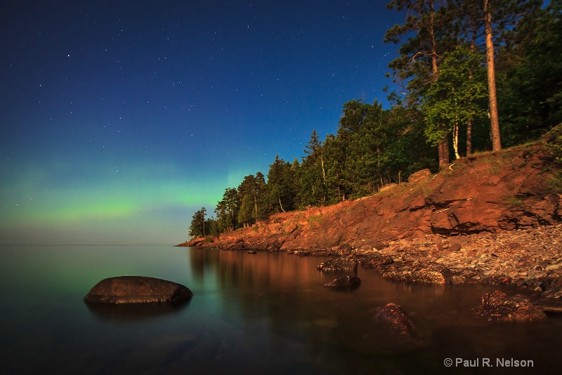 Moonlight and Aurora at Presque Isle