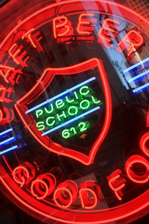 Neon sign in restaurant window, L.A.