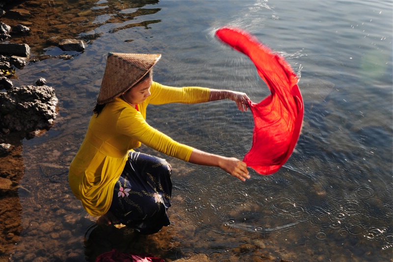 Washing in the river.