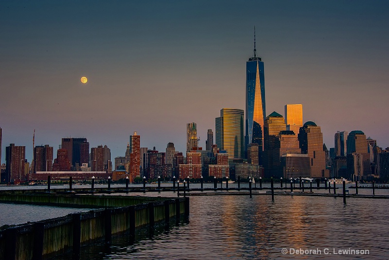 Supermoon over Lower Manhattan at Sunset