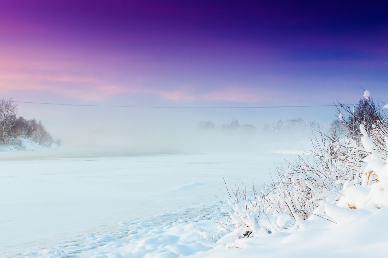 Freezing River In Sunset