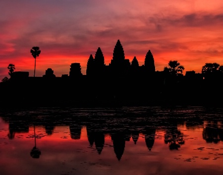 Silhouette of Angkor Wat at Sunset